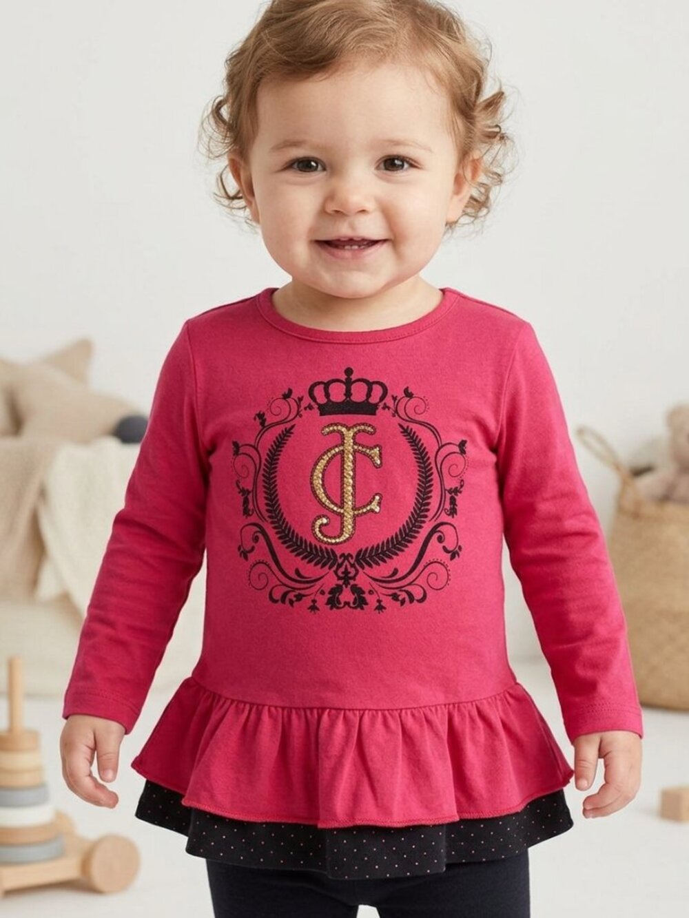 Juicy Couture Baby Girl Magenta Pink Monogram Crest Peplum Top – 18–24M